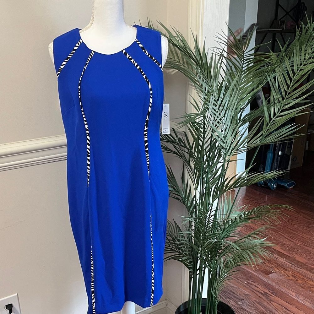 NWT Shelby & Palmer Blue Zebra Trim Sleeveless Dress Size 8 M Medium